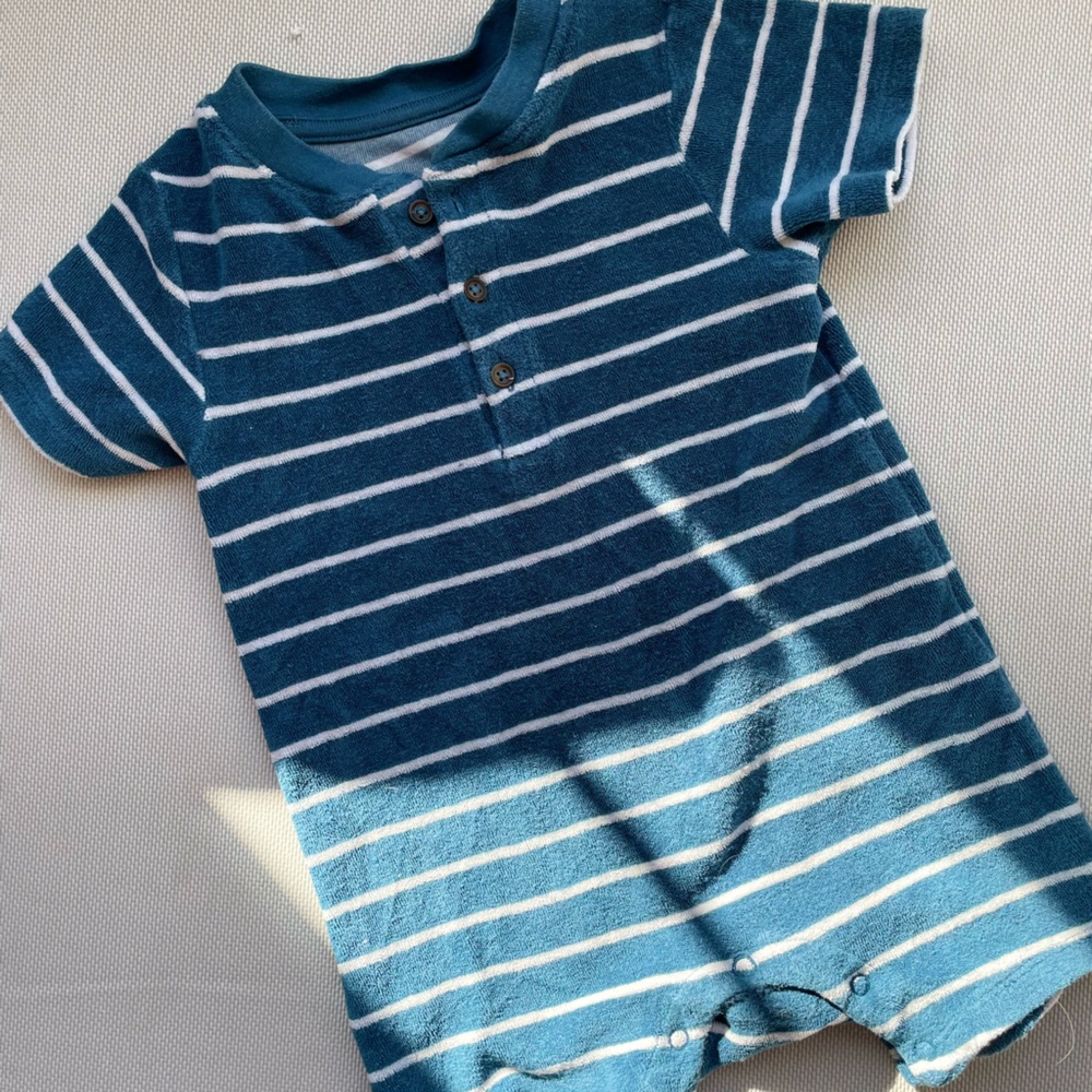 Striped Terrycloth Blue and White Baby Onesie